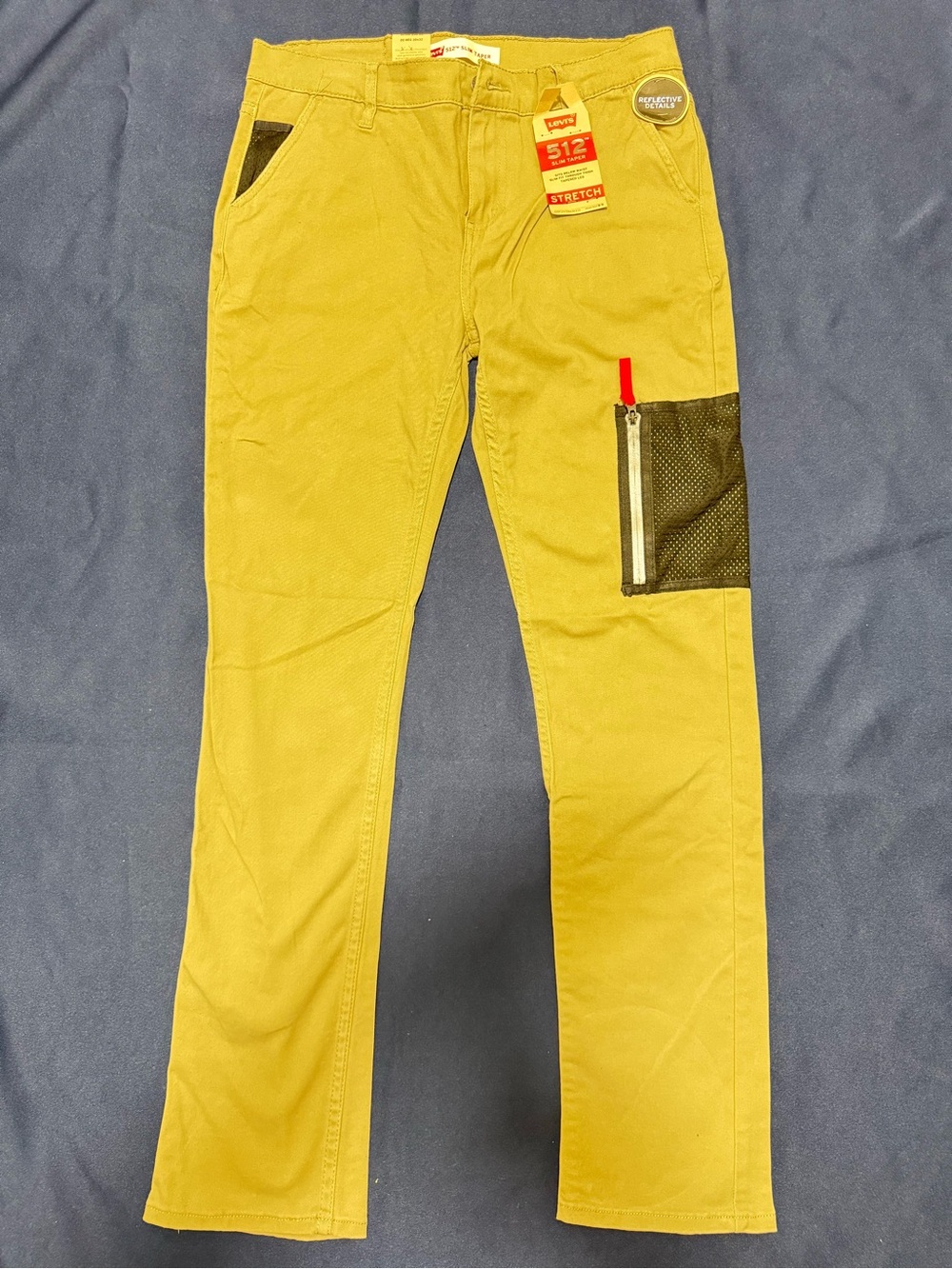 Levi's Boys 512 Slim Taper Pants NWT Khaki Tan Cargo Mesh Pocket Size 20 REG W30